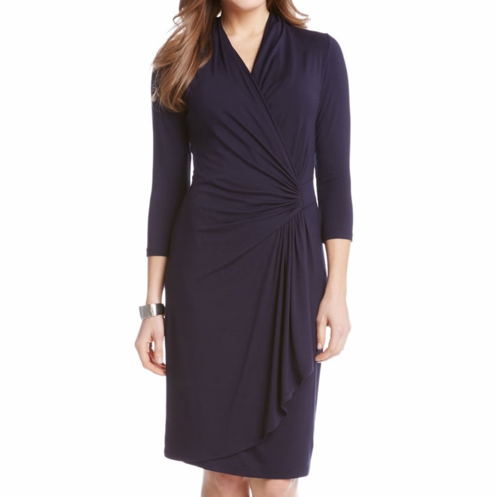 Karen Kane Cascade Faux Wrap Dress, Navy XL